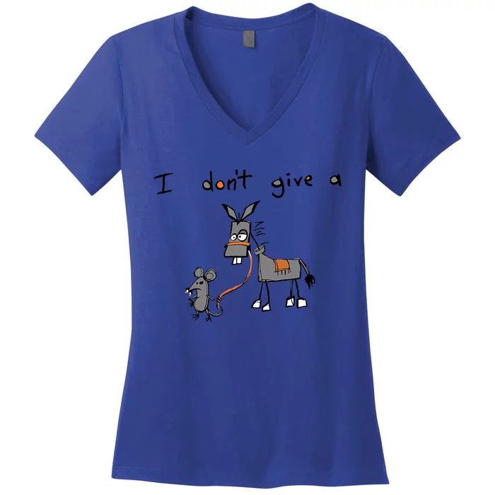 Funny Mouse Walking A Donkey I Don't Give Rats Ass Great Gift Women's V-Neck T-Shirt