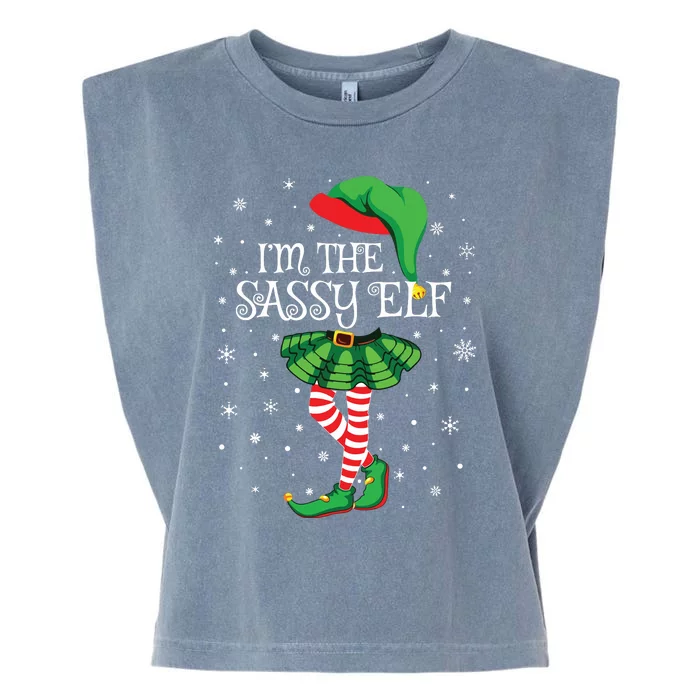 Family Matching Women Girls Im The Sassy Elf Christmas Garment-Dyed Women's Muscle Tee