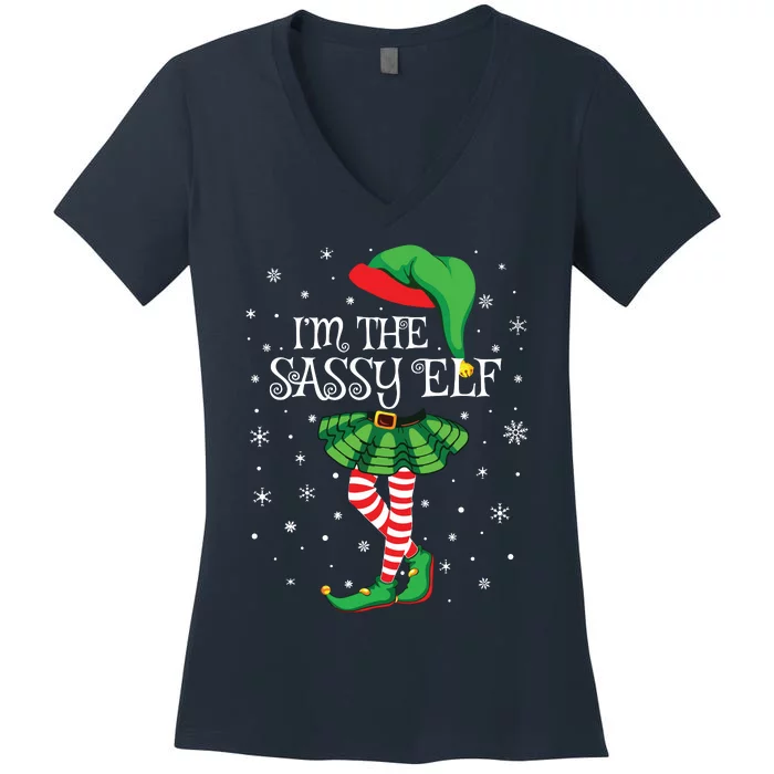 Family Matching Women Girls Im The Sassy Elf Christmas Women's V-Neck T-Shirt