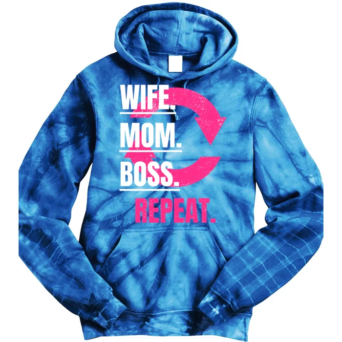 Funny Mom Wife Sister Daughter Boss Repeat Cycle Gift Tie Dye Hoodie