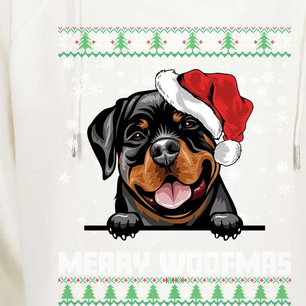 Funny Merry Woofmas Rottweiler Christmas Dog Lovers Xmas Gift Womens Funnel Neck Pullover Hood