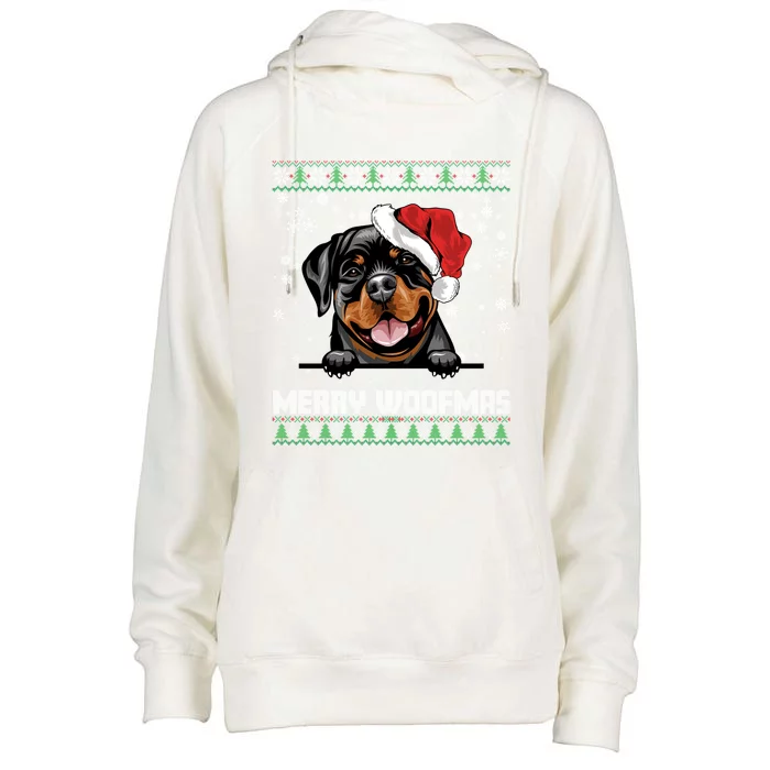 Funny Merry Woofmas Rottweiler Christmas Dog Lovers Xmas Gift Womens Funnel Neck Pullover Hood