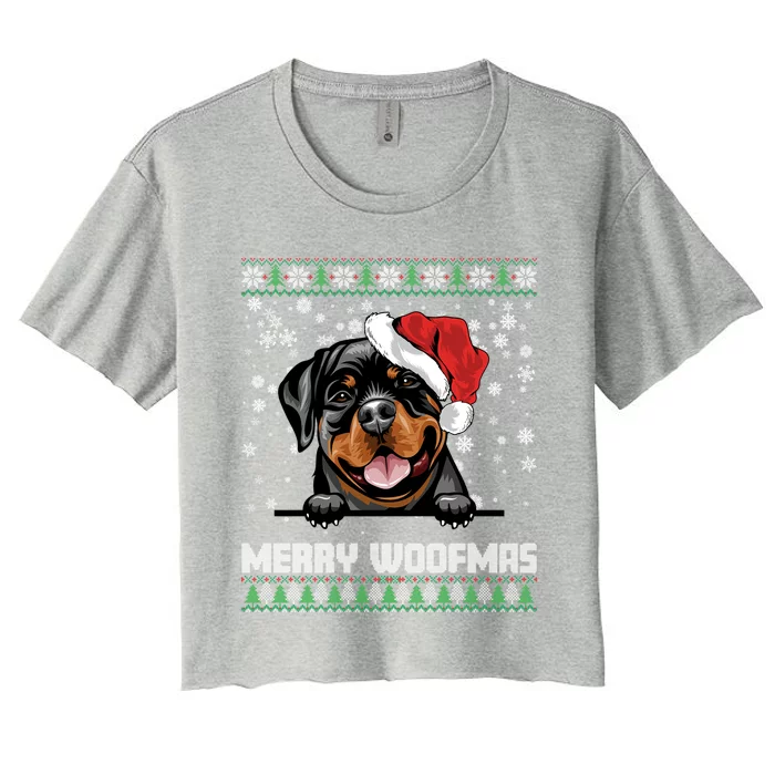 Funny Merry Woofmas Rottweiler Christmas Dog Lovers Xmas Gift Women's Crop Top Tee