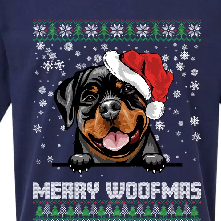 Funny Merry Woofmas Rottweiler Christmas Dog Lovers Xmas Gift Sueded Cloud Jersey T-Shirt