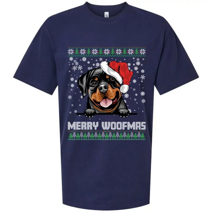 Funny Merry Woofmas Rottweiler Christmas Dog Lovers Xmas Gift Sueded Cloud Jersey T-Shirt