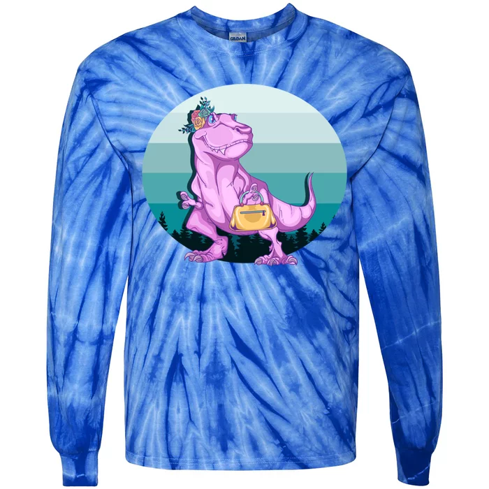 Funny Mamasaurus With Retro Landscape Gift Tie-Dye Long Sleeve Shirt