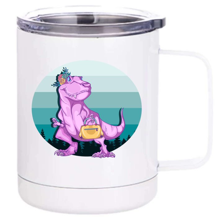 Funny Mamasaurus With Retro Landscape Gift Front & Back 12oz Stainless Steel Tumbler Cup