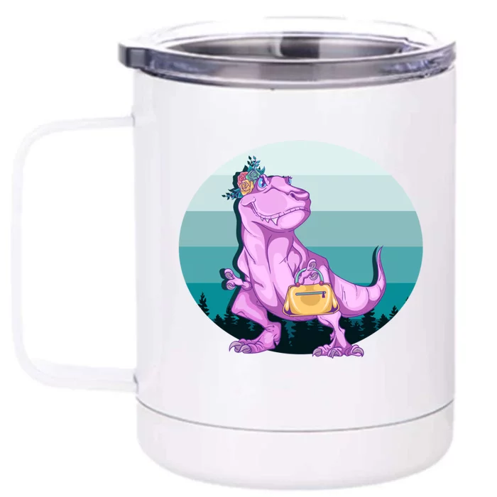 Funny Mamasaurus With Retro Landscape Gift Front & Back 12oz Stainless Steel Tumbler Cup