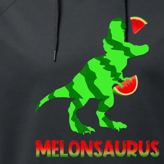 Funny Melonsaurus Watermelon Dinosaur T Rex Summer Vacation Performance Fleece Hoodie