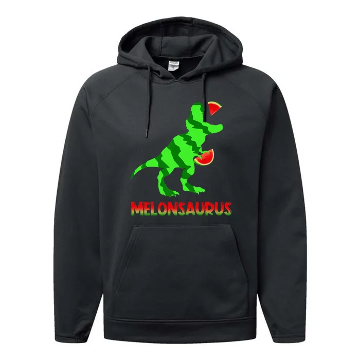 Funny Melonsaurus Watermelon Dinosaur T Rex Summer Vacation Performance Fleece Hoodie