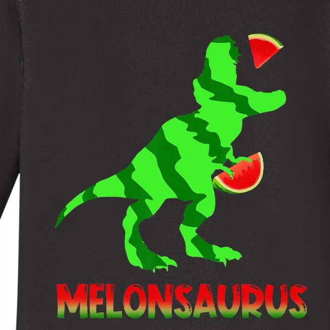 Funny Melonsaurus Watermelon Dinosaur T Rex Summer Vacation Baby Long Sleeve Bodysuit