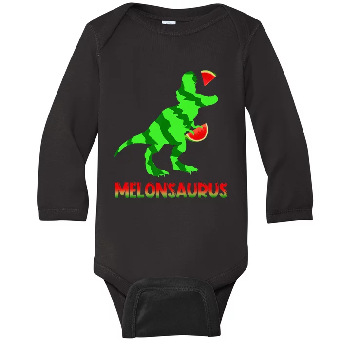 Funny Melonsaurus Watermelon Dinosaur T Rex Summer Vacation Baby Long Sleeve Bodysuit