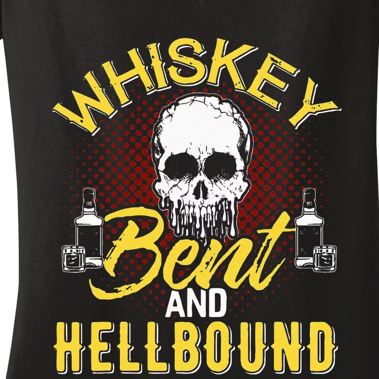 Funny Music Whiskey Bent And Hellbound Love Country Outlaws Women's V-Neck T-Shirt