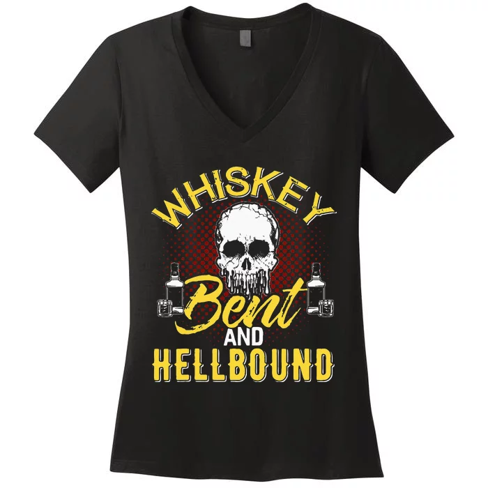 Funny Music Whiskey Bent And Hellbound Love Country Outlaws Women's V-Neck T-Shirt