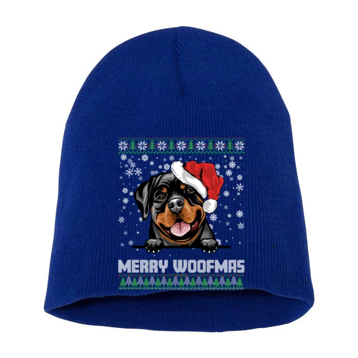 Funny Merry Woofmas Rottweiler Christmas Dog Lovers Xmas Gift Short Acrylic Beanie