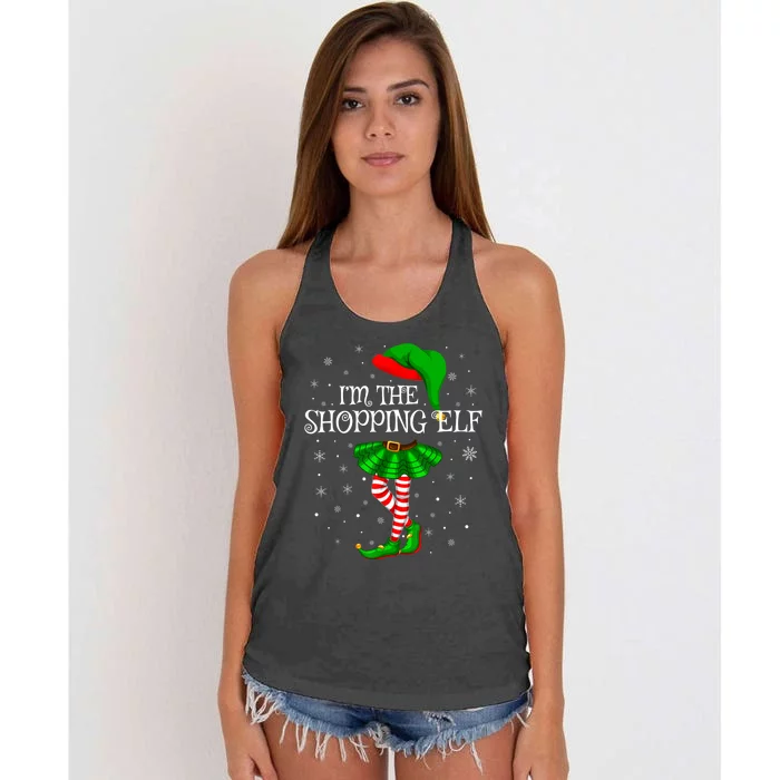 Family Matching Wo Girls I'm The Shopping Elf Christmas Women's Knotted Racerback Tank