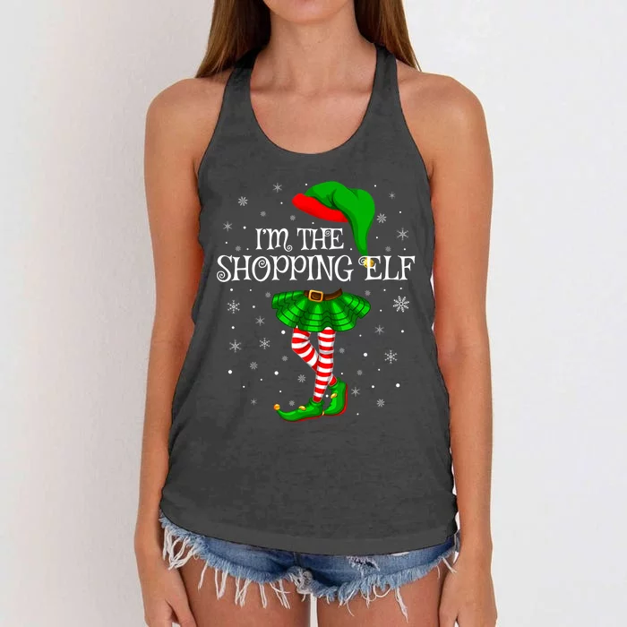 Family Matching Wo Girls I'm The Shopping Elf Christmas Women's Knotted Racerback Tank