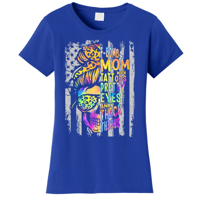 Fgiftbomb Mom With Tattoos Pretty Eyes And Thick Thighs Skull Cool Gift Women's T-Shirt