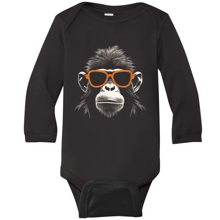 Funny Monkey With Sunglasses Cool Graffiti Urban Art Street Baby Long Sleeve Bodysuit