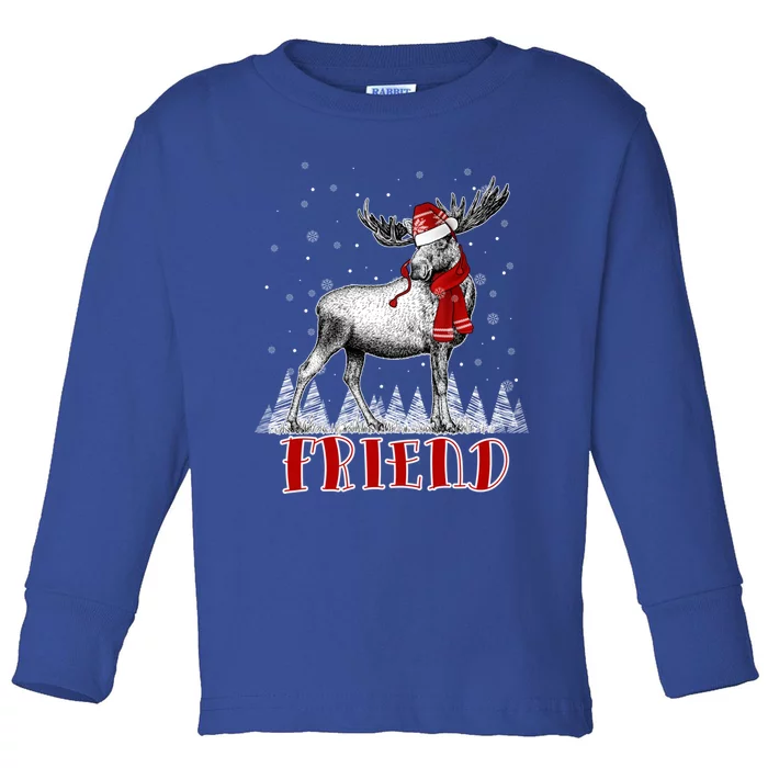 Friend Moose Wear Santa Hat Matching Family Gift Toddler Long Sleeve Shirt