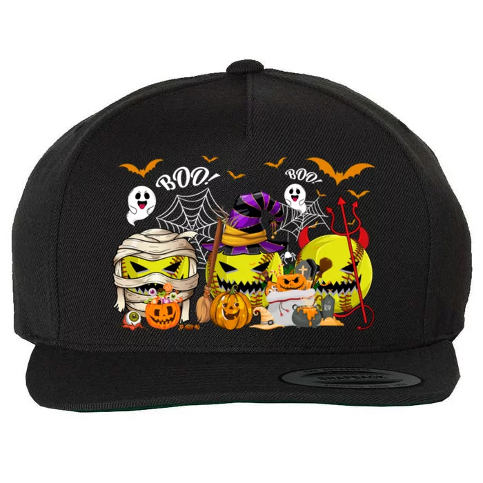 Funny Mummy Witch Devil Softball Balls Happy Halloween Day Great Gift Wool Snapback Cap