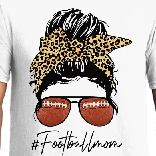 Football Mom With Leopard And Messy Bun Pajama Set