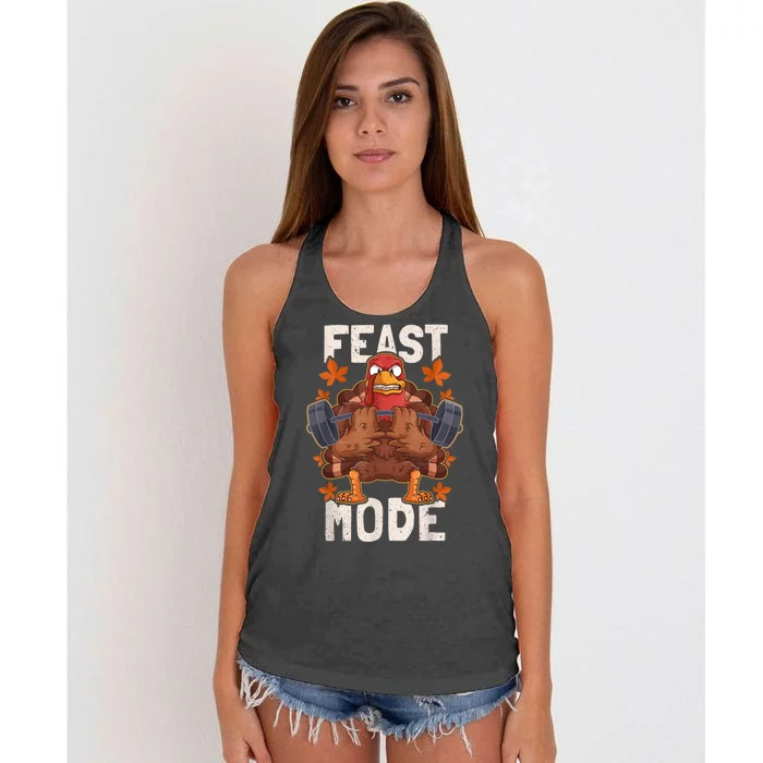 Feast Mode Weightlifting Turkey Day Thanksgiving Christmas Women's Knotted Racerback Tank