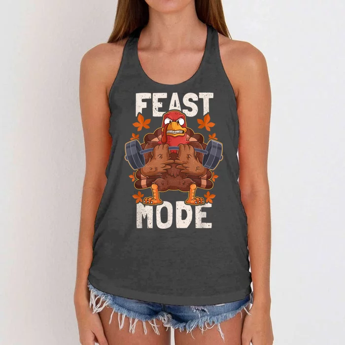 Feast Mode Weightlifting Turkey Day Thanksgiving Christmas Women's Knotted Racerback Tank