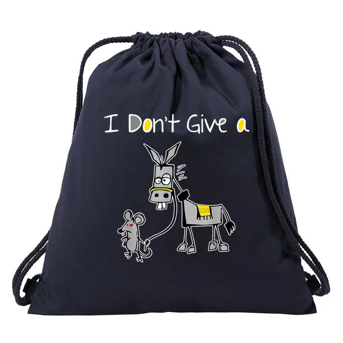 Funny MOUSE WALKING A DONKEY I Don't Give Rats Ass Mouse Drawstring Bag