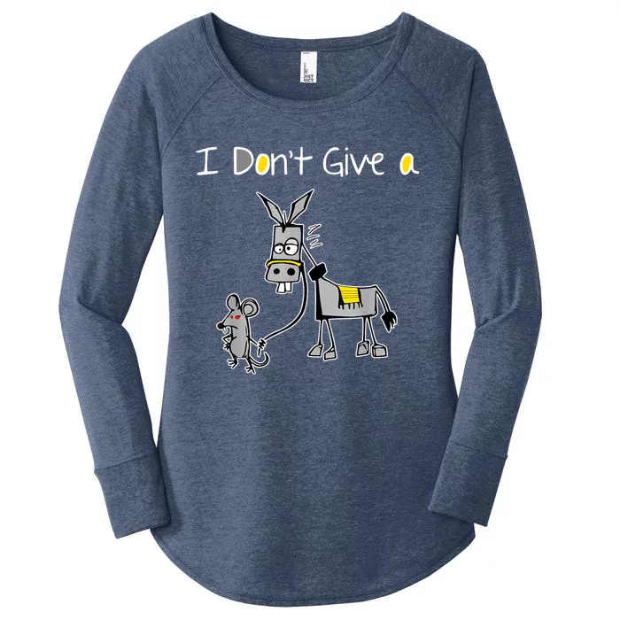 Funny MOUSE WALKING A DONKEY I Don't Give Rats Ass Mouse Women's Perfect Tri Tunic Long Sleeve Shirt