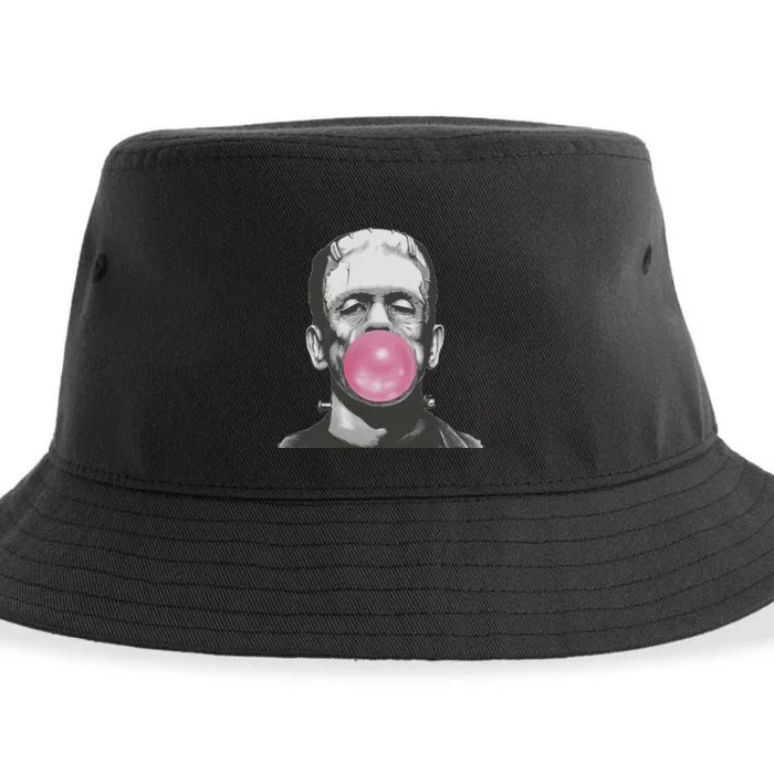 Frankenstein Monster With Pink Bubblegum Bubble Sustainable Bucket Hat