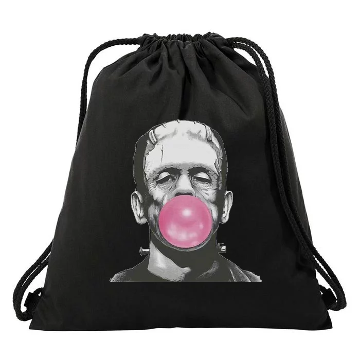 Frankenstein Monster With Pink Bubblegum Bubble Drawstring Bag