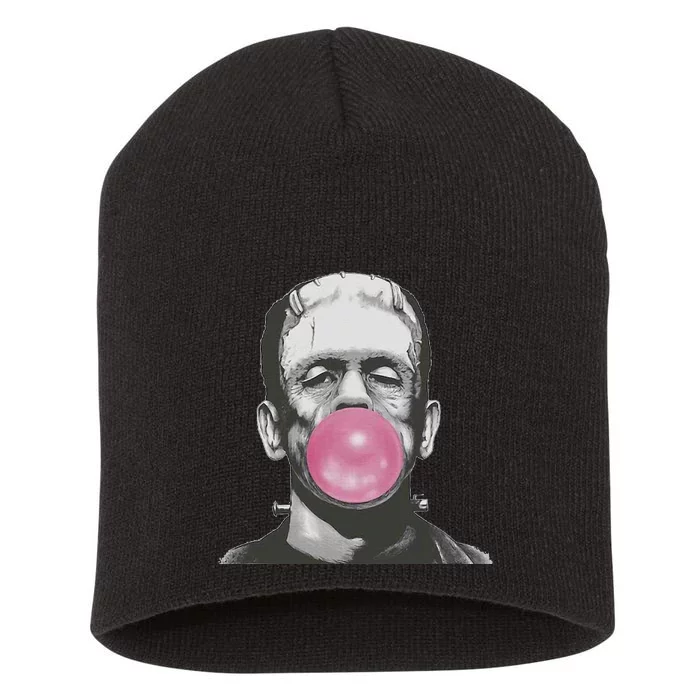 Frankenstein Monster With Pink Bubblegum Bubble Short Acrylic Beanie