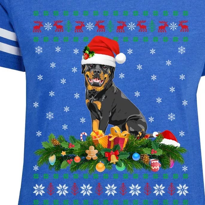 Family Matching Xmas Lighting Ugly Rottweiler Christmas Gift Enza Ladies Jersey Football T-Shirt