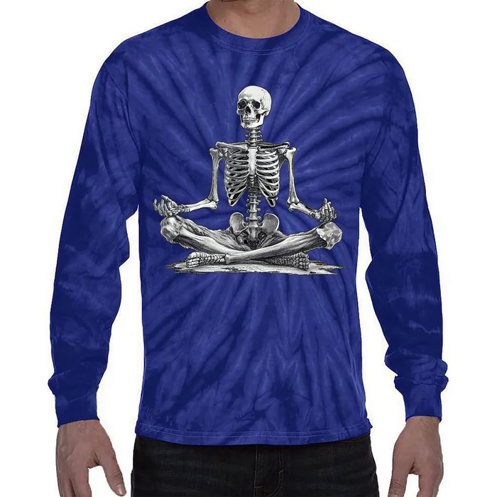 Funny Meditation Yoga Skeleton Halloween Tie-Dye Long Sleeve Shirt