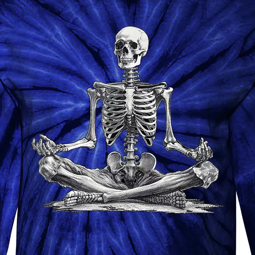 Funny Meditation Yoga Skeleton Halloween Tie-Dye Long Sleeve Shirt