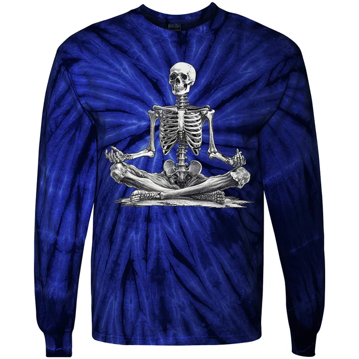 Funny Meditation Yoga Skeleton Halloween Tie-Dye Long Sleeve Shirt