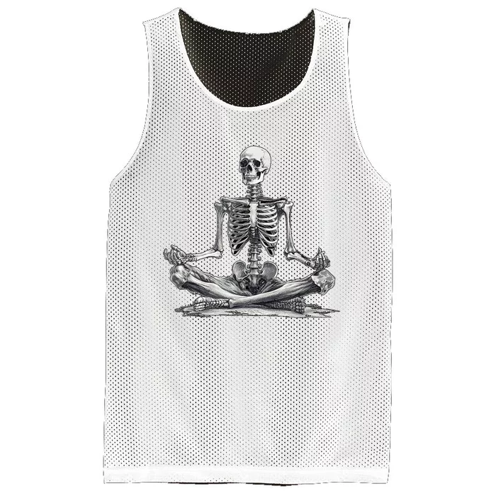 Funny Meditation Yoga Skeleton Halloween Mesh Reversible Basketball Jersey Tank