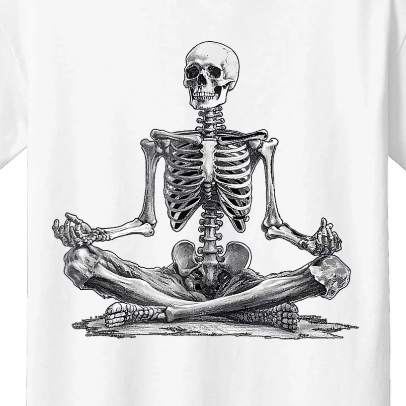 Funny Meditation Yoga Skeleton Halloween Kids T-Shirt