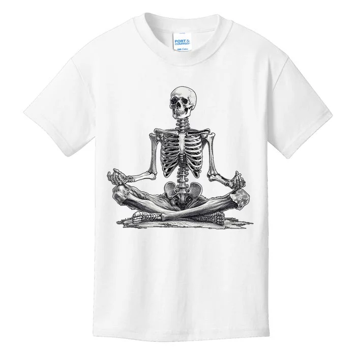 Funny Meditation Yoga Skeleton Halloween Kids T-Shirt