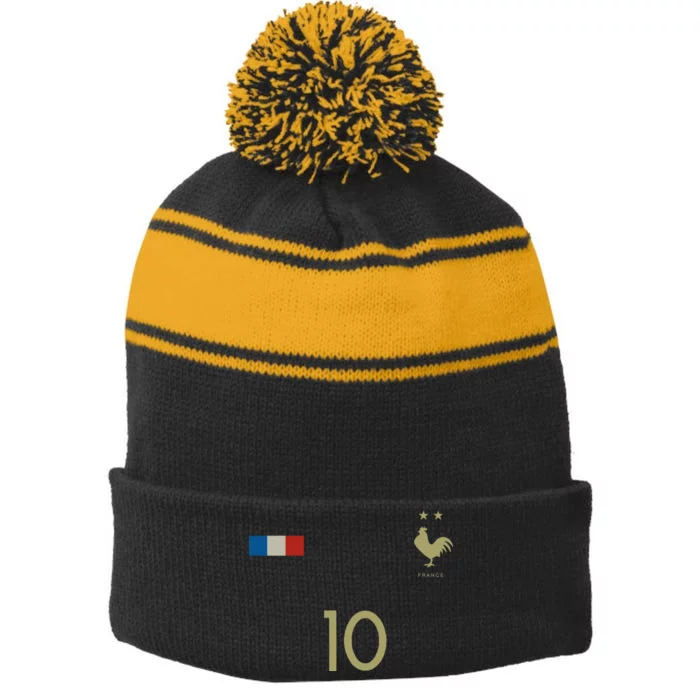 France Number 10 French Soccer Retro Football France Stripe Pom Pom Beanie