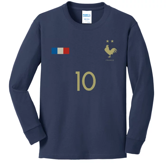 France Number 10 French Soccer Retro Football France Kids Long Sleeve Shirt