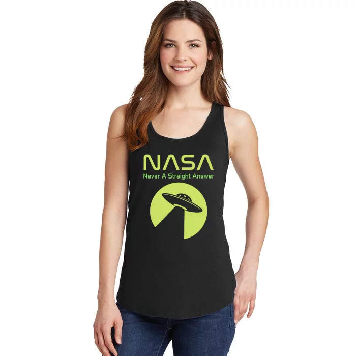 Funny NASA Alien UFO Conspiracy Never A Straight Answer Ladies Essential Tank