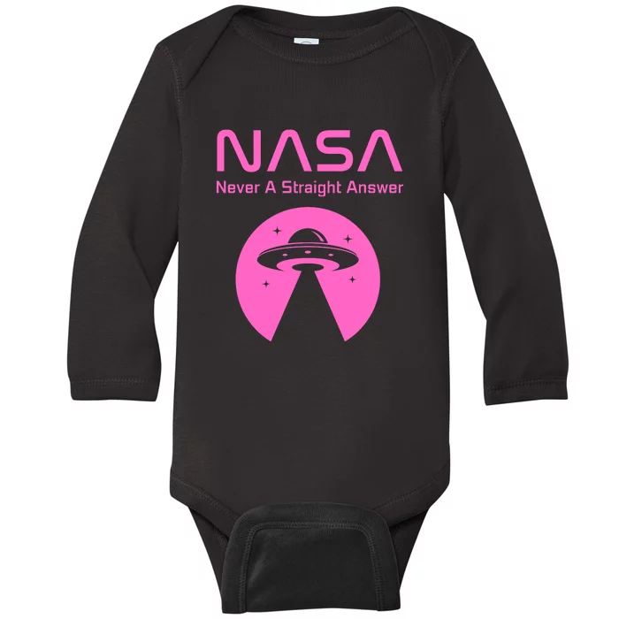 Funny NASA Alien UFO Conspiracy Never A Straight Answer Baby Long Sleeve Bodysuit