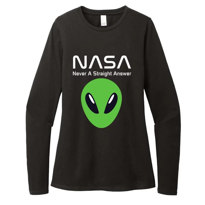 Funny NASA Alien UFO Conspiracy Never A Straight Answer Womens CVC Long Sleeve Shirt