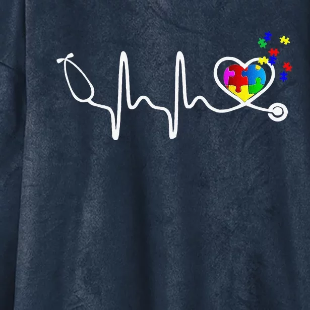 Funny Nurse Autism Puzzle Stethoscope Heart Hooded Wearable Blanket