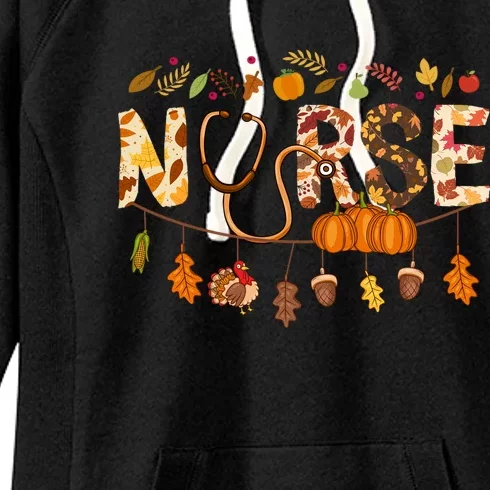 Festive Nurse Attire: Fall Style Thanksgiving Health Worker Funny Gift Women's Fleece Hoodie