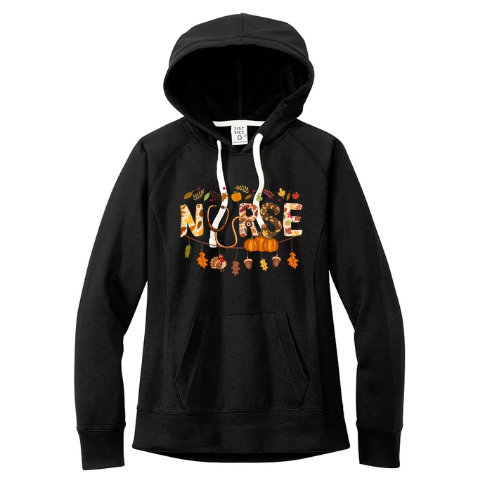 Festive Nurse Attire: Fall Style Thanksgiving Health Worker Funny Gift Women's Fleece Hoodie