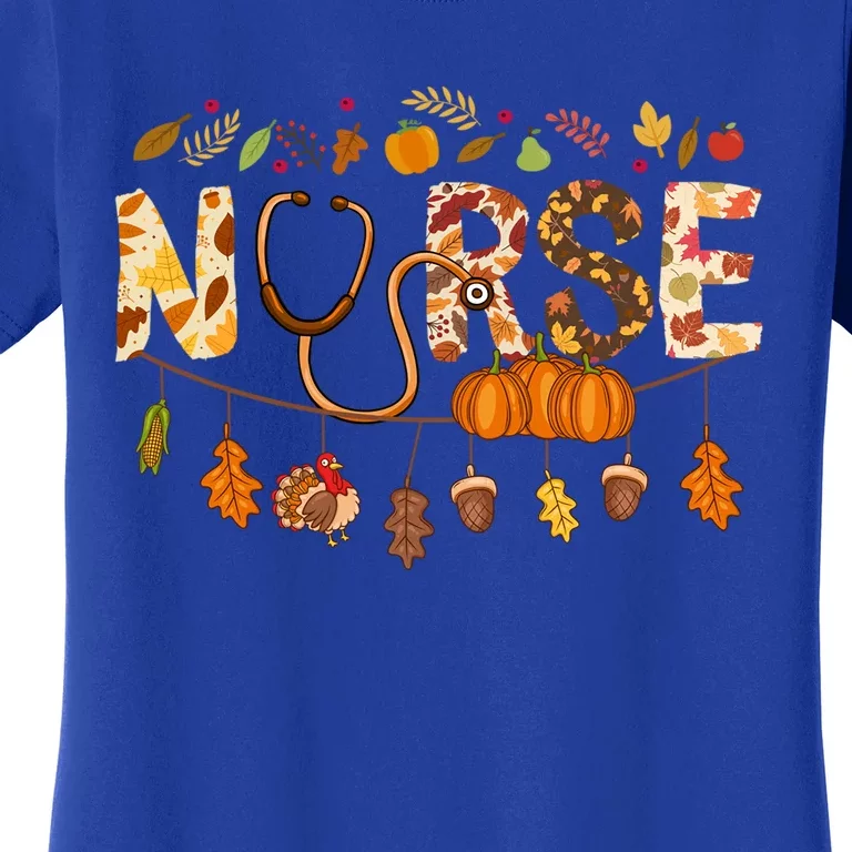 Festive Nurse Attire: Fall Style Thanksgiving Health Worker Funny Gift Women's T-Shirt