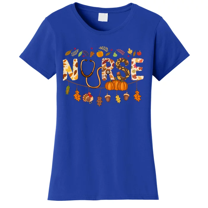 Festive Nurse Attire: Fall Style Thanksgiving Health Worker Funny Gift Women's T-Shirt